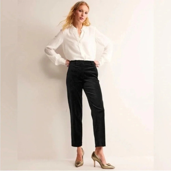 Boden black velour straight leg pants